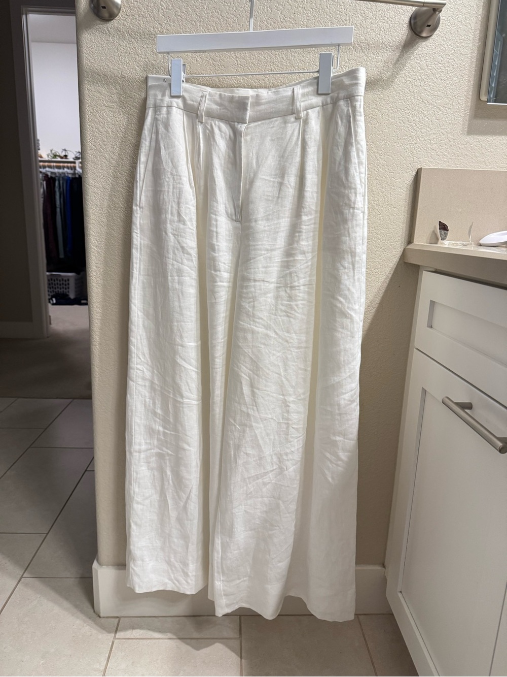 STAUD White Linen wide leg pants lined